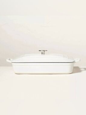 Hearth & Hand White Enamel Coated Casserole/Bakeware Dish W/ Lid